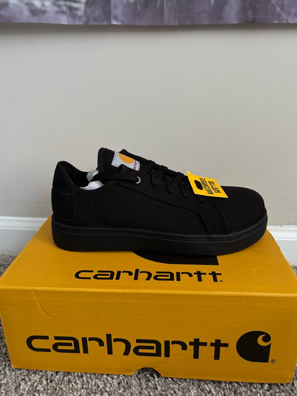 Carhartt Men’s Black Low-Top Canvas Sneakers with Yellow Tag